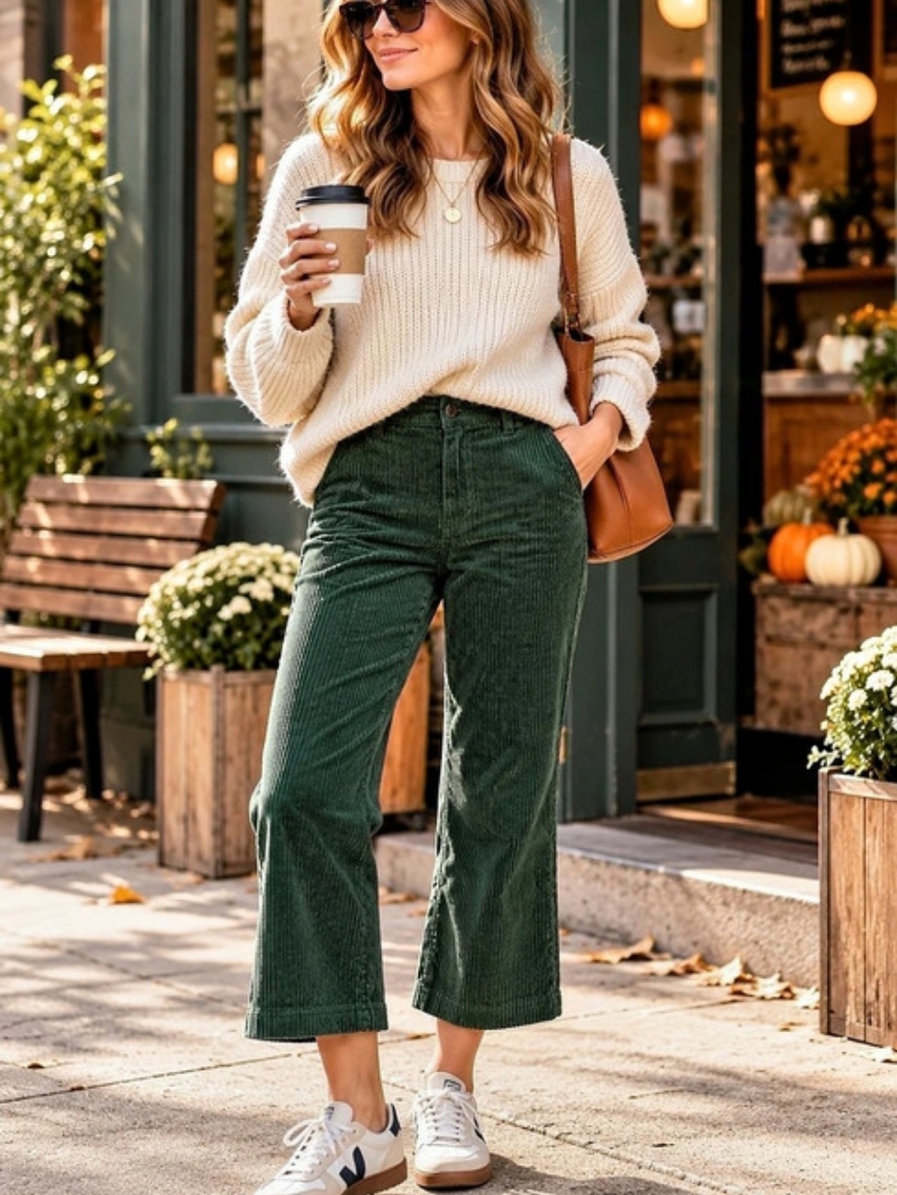 Pact Organic Cotton Green Corduroy Cropped Flare Pants XS